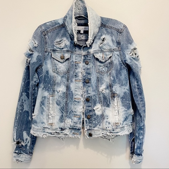 LOFT Custom Upcycled Bleached/Distressed Denim Jacket - Picture 2 of 15